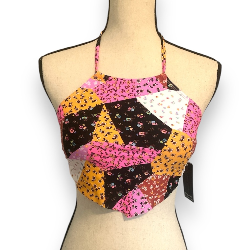 Juniors patchwork bandanna halter bikini top